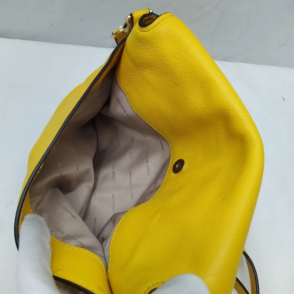 Michael Kors Evie Sunflower Yellow Leather Flap Closure Crossbody Shoulder Bag